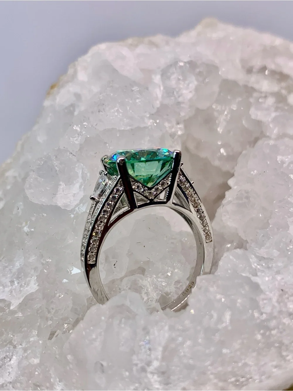 Green Blue Vintage Solitaire Moissanite Ring Women Jewelry 5 Ct 925 Silver GRA